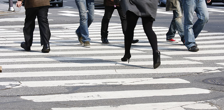 Pedestrians crossing on a crosswalk